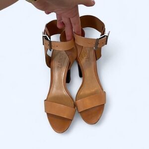 SCHUTZ Open Toe Ankle Strap Chunky Block Heels Tan/Brown 8B